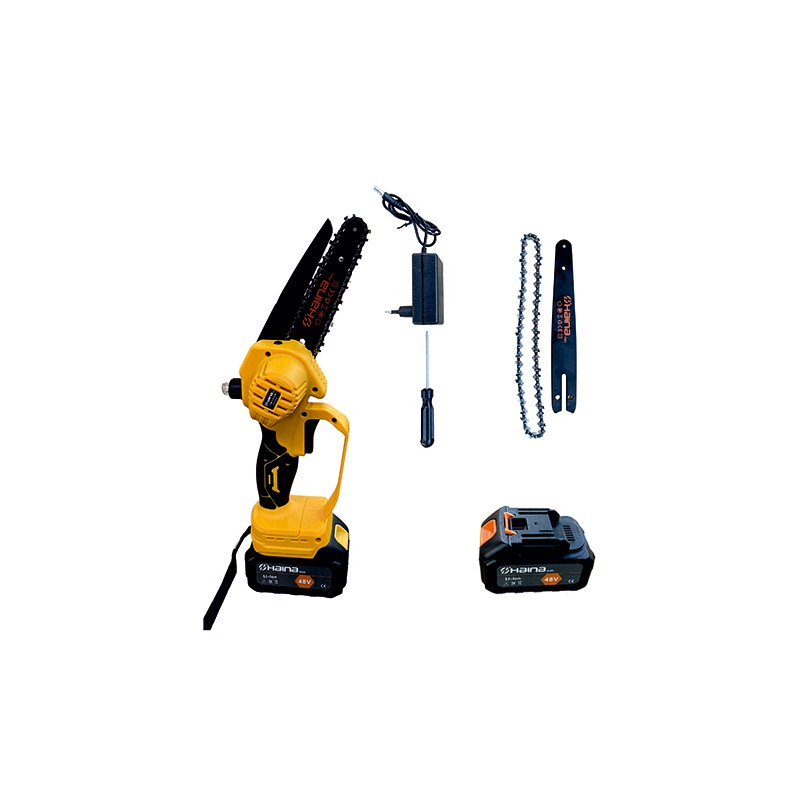 Fierastrau electric galben, 2 acumulatori, 2 lame, 2 lanturi