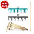 PACHET DE TOAMNA - Coada din lemn pentru grebla, 1.5 m + Grebla reglabila pentru frunze, tip evantai + Grebla metal cu 14 dinti drepti + Grebla metal cu 14 dinti intorsi, BROMAN