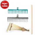 PACHET DE TOAMNA - Coada din lemn pentru grebla, 1.5 m + Grebla reglabila pentru frunze, tip evantai + Grebla metal cu 16 dinti drepti + Grebla metal cu 16 dinti intorsi, BROMAN