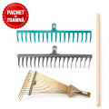 PACHET DE TOAMNA - Coada din lemn pentru grebla, 1.5 m + Grebla reglabila pentru frunze, tip evantai + Grebla metal cu 18 dinti drepti + Grebla metal cu 18 dinti intorsi, BROMAN