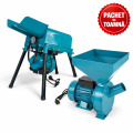 PACHET DE TOAMNA - Desfacator de porumb dublu, 800 kg/h, tambur ranforsat + Moara electrica cereale si știuleți, cuva mare, 240 kg/oră, cutite ranforsate, 4 site incluse, BROMAN