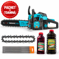 PACHET DE TOAMNA - Drujba benzina 5500+, 2 lame si 2 lanturi incluse, lama 38 cm + Lant de drujba 32 + Set 3 pile pentru drujba 4.8 mm + Ulei de amestec rosu 500 ml +  Ulei de ungere 1 L 