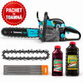 PACHET DE TOAMNA - Drujba benzina 5800+, 2 lame si 2 lanturi incluse, lama 38 cm + Lant de drujba 32 + Set 3 pile pentru drujba 4.8 mm + Ulei de amestec rosu 500 ml +  Ulei de ungere 1 L