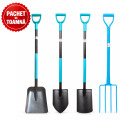PACHET DE TOAMNA - Lopata cu coada metalica + Harlet ascutit cu coada metalica + Harlet drept cu coada metalica + Furca cu 4 coarne, cu coada metalica, BROMAN