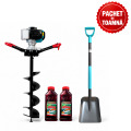 PACHET DE TOAMNA - Motoburghiu 200+, burghiu inclus 200x800 mm, 9000 RPM + 2 x Ulei de amestec rosu 500ml + Lopata cu coada metalica, BROMAN