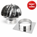 Pachet PROMO - Capac terminal rotativ din inox pentru cos de fum, diametru 160 mm + Talpa adaptiva FI160