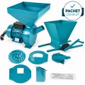 Pachet PROMO - Moara electrica cereale si știuleți, cuva mare + Zdrobitor manual de struguri + Adaptor moara pentru furaje, fructe si resturi vegetale, BROMAN