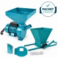 Pachet PROMO - Moara electrica cereale si știuleți, cuva mare + Zdrobitor manual de struguri + Adaptor moara pentru furaje si resturi vegetale, BROMAN