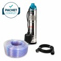 Pachet PROMO - Pompa apa submersibila tun cu plutitor, 4QGD-F + Furtun apa transparent 1', 50 m + Prelungitor negru 10 m, 3x2.5 mm