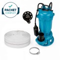 Pachet PROMO - Pompă de apă murdară pentru fosă cu cutit tocător Power-Cut WQD-K, BROMAN + Furtun pompier 30 m + Colier metalic 44-64 mm