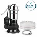 Pachet PROMO - Pompa de apa murdara pentru fosa, inox + Furtun pompier 30 m + Colier metalic cu surub